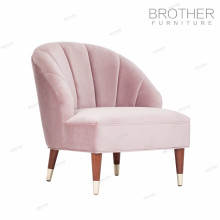Tecido rosa moderno estilo americano acolchoado de madeira sofá único cadeira com encosto alto